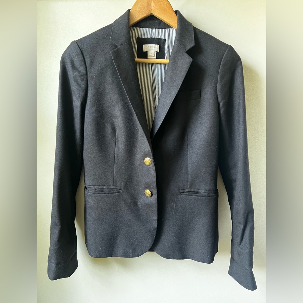J Crew Factory Wool Blend Blazer Black Two Button Classic Suit Jacket Womenโs 2